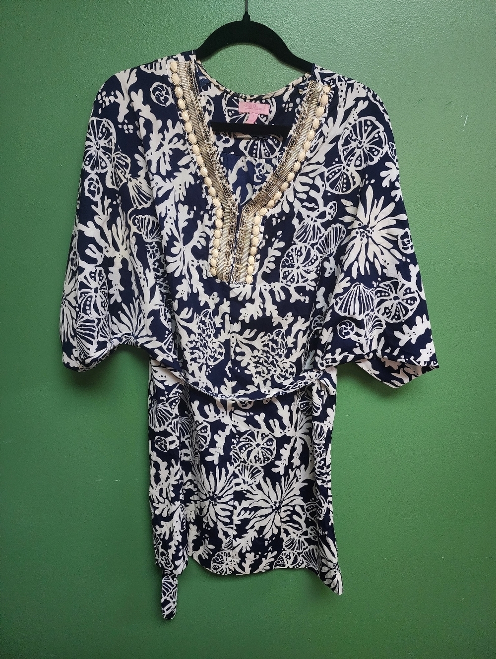 Lilly Pulitzer Navy & White Coral Print Embellished Tunic Top – Size Small